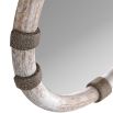 Lime-washed wooden mirror punctuated with bands of bronzed brass