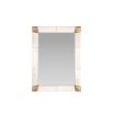 Rectangular mirror wrapped in ivory vellum accented with brass corners