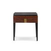 Beverly Bedside Table – Brown Wood & Hammered Brass