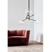 Black gunmetal industrial style 3 arm chandelier with large clear glass lampshades
