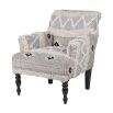 Bohemian-style patterned accent chair with tufted wool details 