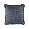 Dark ocean blue textured weave cushion with frayed edging