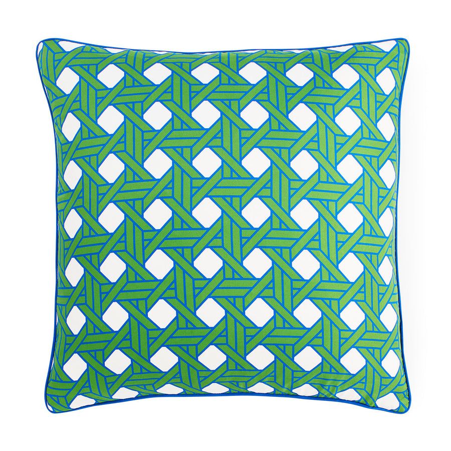 Square cushion with green diagonal print