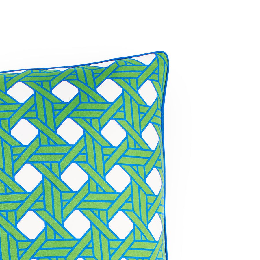Square cushion with green diagonal print