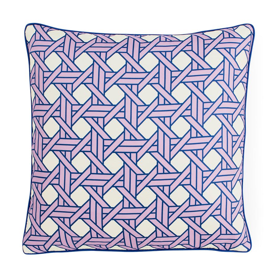 Square cushion with purple diagonal print