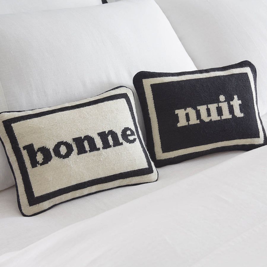 Black and white cushion set one reading bonne other reading nuit
