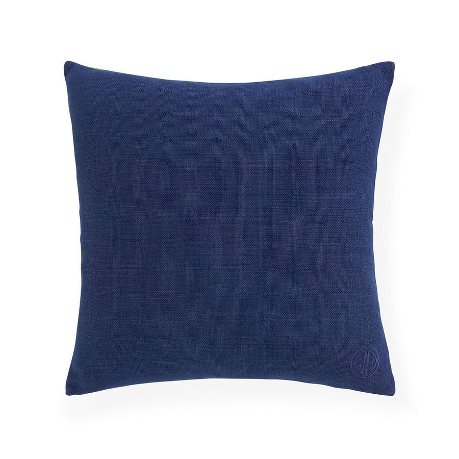 Square multicoloured cushion with geometric artwork