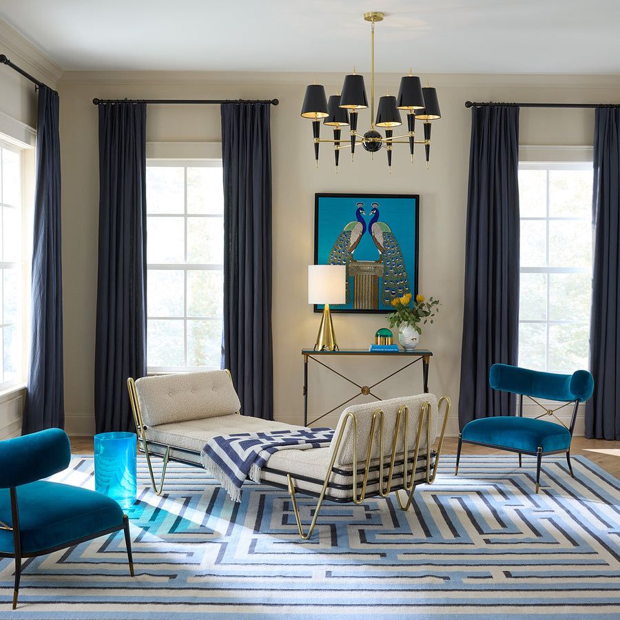 A modern, deconstructed Greek Key pattern in a cool, airy palette, providing a graphic, dimensional backdrop for any room.