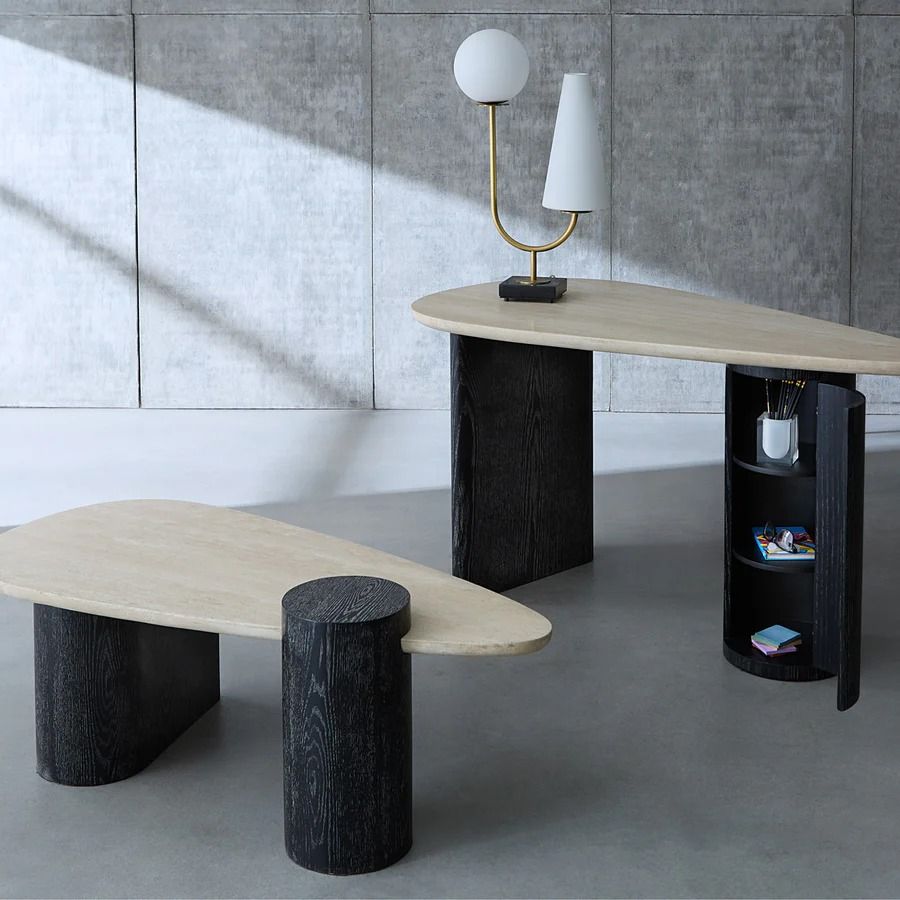 Oeuf Travertine Cocktail Table