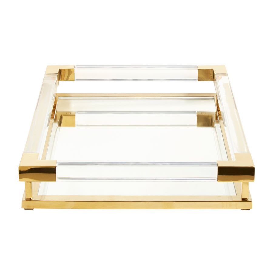 Rectangular acrylic tray with elegant gold accents