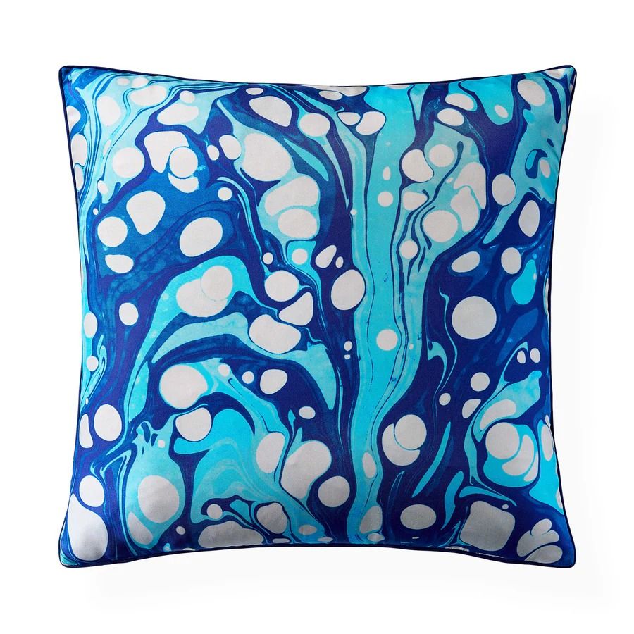 Marbleized Blue Silk Cushion
