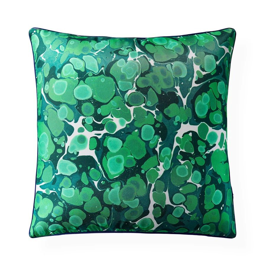 Elevate your decor with our Marbleized Green Silk Cushion, featuring a luxurious design that adds elegance and comfort to any space.