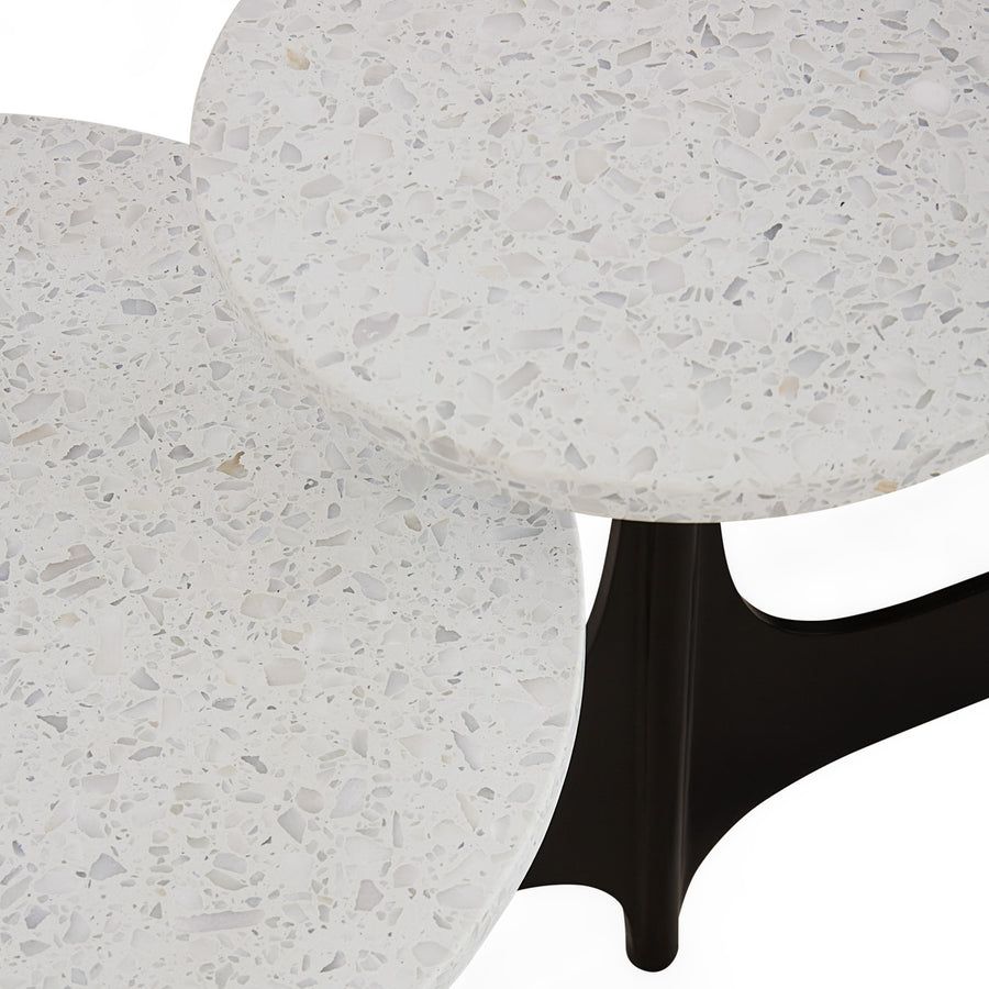 The Milano Cocktail Table combines five terrazzo tabletops with a sculptural steel base, requiring no styling to be the room’s focal point.