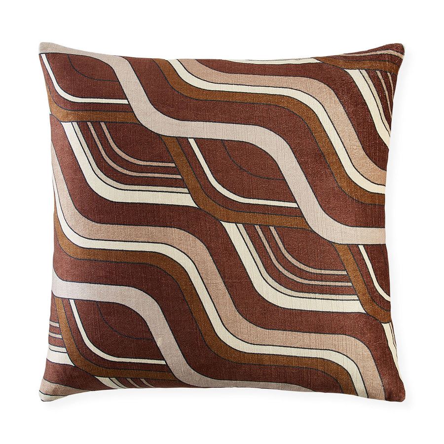 Cushion with shades of brown abstract wave artwork