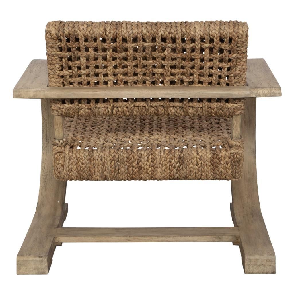 Rattan chair with accentuated wooden arms