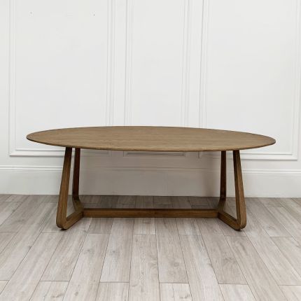Solid oak, retro style, oval shape wooden dining table