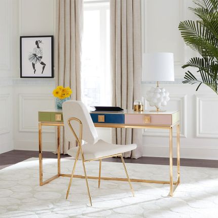 Dazzling three-drawer desk with brass finish frame