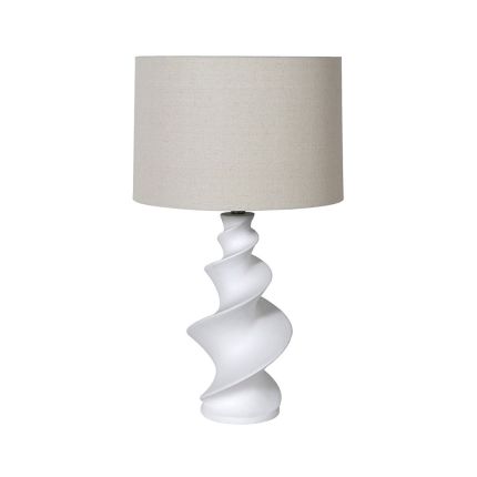 Twisted table lamp in white with beige linen shade
