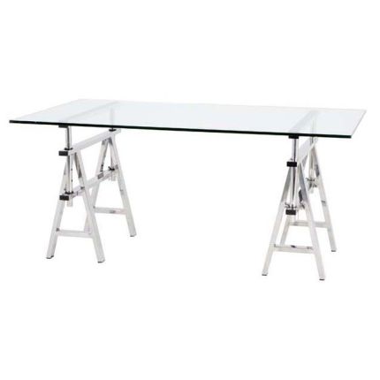 Modern glass top desk with stainless steel legs