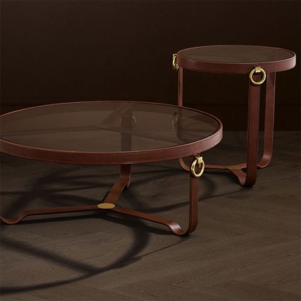 equestrian-inspired side table with brass accents