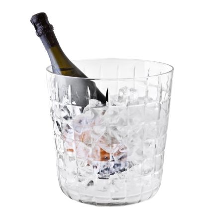 Luxury glass wine cooler with grid-like pattern