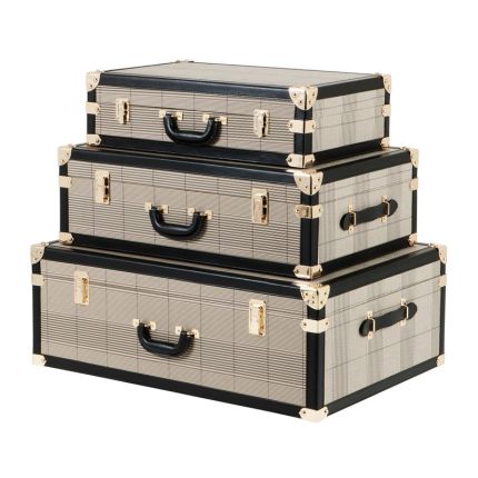 Set of 3 luxury tweed style brass trunks in multiple sizes
