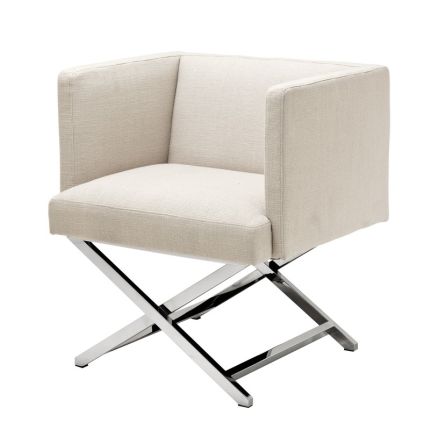 Classic upright natural fabric lounge chair
