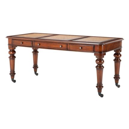 Luxury brown antique desk with black leather table top