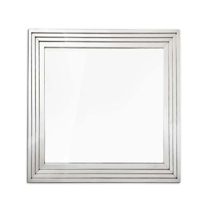 A gorgeous ribbed square mirror in a polished steel finish