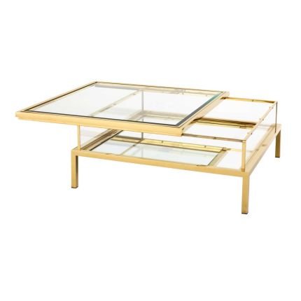 Sleek gold frame glass top coffee table with sliding table top