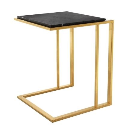 Modern gold frame side table with black marble top