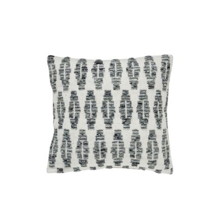 Square, textured graphic cushion in white and grey tones