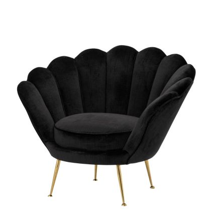 Black art-deco inspired chair with shell design back and gold legs