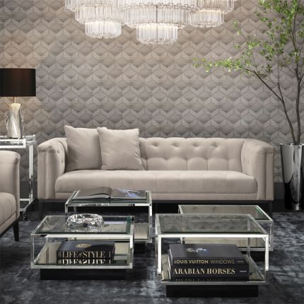 Luxurious Eichholtz pebble grey sofa with buttoned back