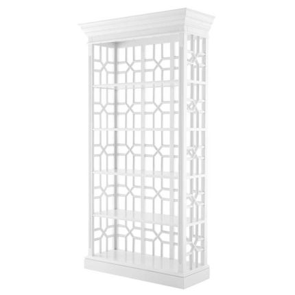 Art deco lattice design white display cabinet
