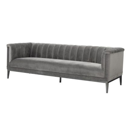 Glamorous grey velvet designer sofa with stitched detailing