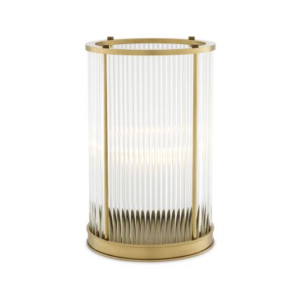 A luxurious hurricane by Eichholtz featuring clear rods and an antique brass finish