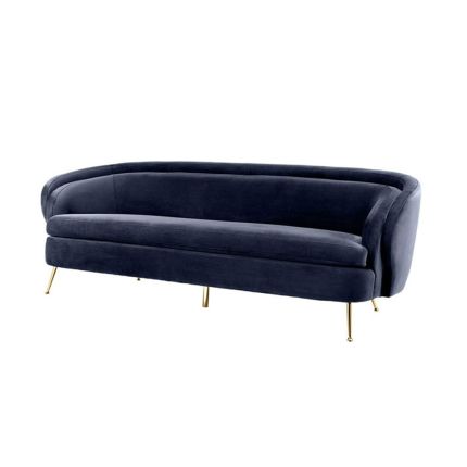 Luxury 60's style midnight blue sofa with gold tapered legs