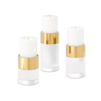 Set Of 3 Glass And Gold Candle Holders