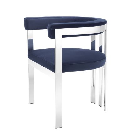 navy velvet dining chair with shiny silver frame 