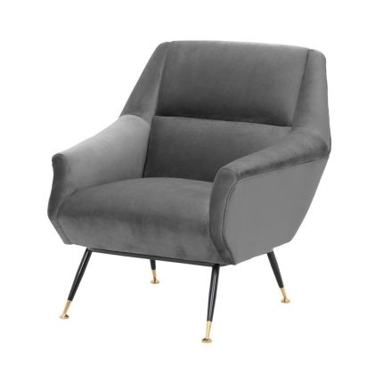 Luxury grey velvet armchair with stylish deep-seated chair design