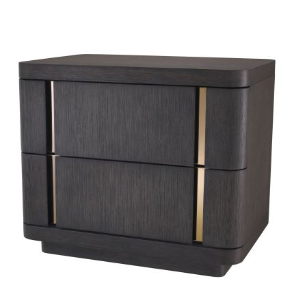 contemporary mocha oak side table with brushed brass accents 