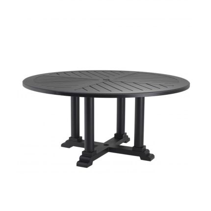 large round outdoor dining table in matte black finish