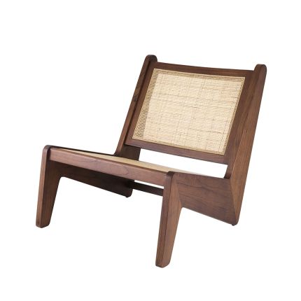 Brown wooden seat with rattan webbed seat base