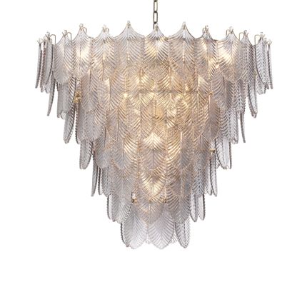 Glamorous light brushed brass finish chandelier with decorative smoke glass design
