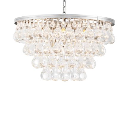 Luxurious nickel finish chandelier with 4 tier glass droplets