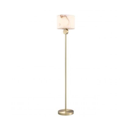 Light brass floor lamp with round alabaster lampshade