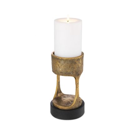 A vintage style brass candle holder with a granite base