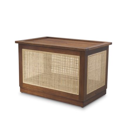 A luxurious brown mindi wood and rattan storage trunk