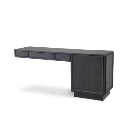A luxurious charcoal grey L-shaped floating desk 
